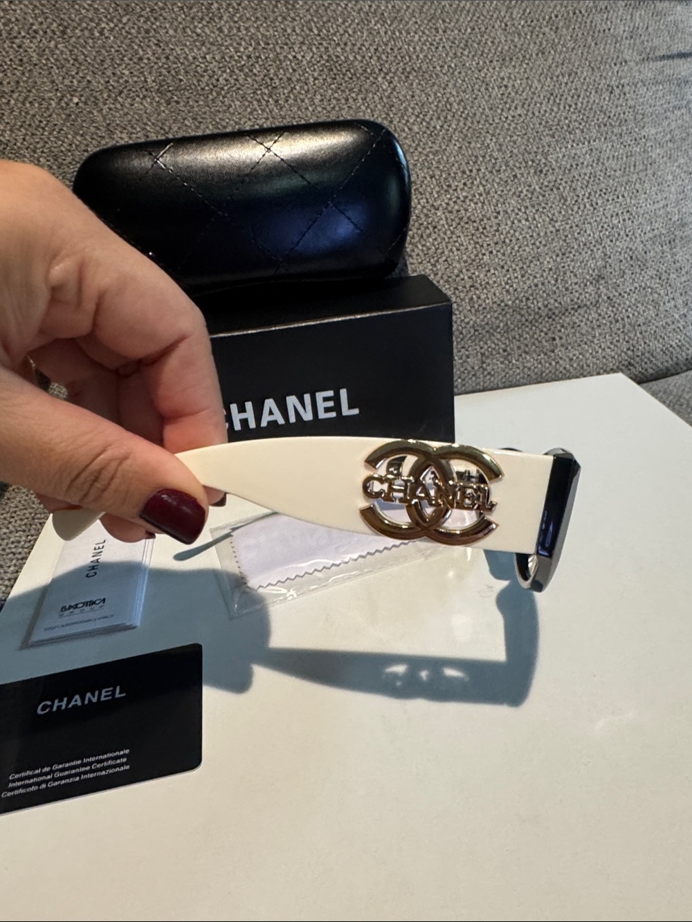 CHANEL Two-Tone Rectangular Sunglasses - Black Front & White Temples - Picture 3 of 8
